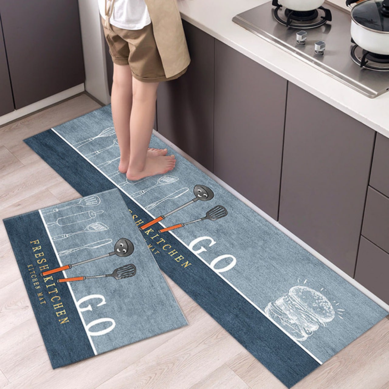 Printed Non-Slip Carpet - 2 Pieces Set